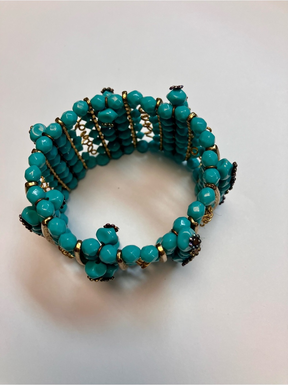Antique Turquoise Bead and Gold-Accent Multi-Row Bracelet - Picture 2 of 3
